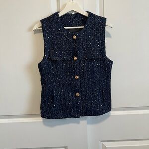 Navy Tweed Vest with Gold Buttons